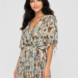 Rochie damă scurtă petrecută cu imprimeu bej/blue mix