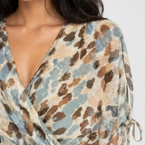 Rochie damă scurtă petrecută cu imprimeu bej/blue mix