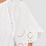Rochie damă midi cu cordon în talie și broderie crem