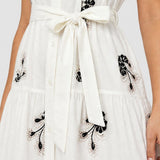 Rochie damă midi fără mâneci cu broderie florală crem/bleumarin