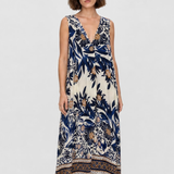 Rochie damă maxi cu imprimeu floral bleumarin mix