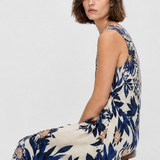 Rochie damă maxi cu imprimeu floral bleumarin mix
