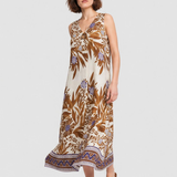 Rochie damă midi din vâscoză cu imprimeu floral multicolor