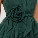 Rochie damă maxi cu guler halter și volane verde