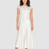 Rochie damă midi crem din vâscoză și bumbac cu dantelă
