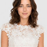 Rochie damă midi crem din vâscoză și bumbac cu dantelă
