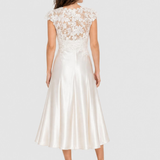 Rochie damă midi crem din vâscoză și bumbac cu dantelă
