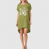 Rochie damă din bumbac și in cu imprimeu floral fistic