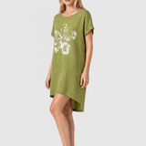 Rochie damă din bumbac și in cu imprimeu floral fistic