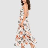 Rochie damă midi cu imprimeu floral roz mix