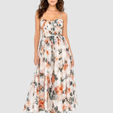 Rochie damă midi cu imprimeu floral roz mix