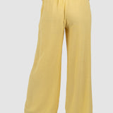 Pantaloni damă cu croială wide leg și talie elastică galben