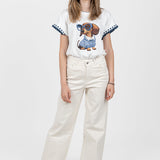 Pantaloni damă wide leg din bumbac crem