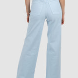 Pantaloni damă wide leg din bumbac elastic albastru deschis