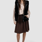 Vestă damă din blană sintetică cu glugă negru