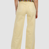 Pantaloni damă wide leg din bumbac elastic galben