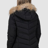 Geacă femei matlasată cu glugă și blană negru