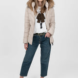 Geacă femei matlasată cu glugă și blană negru