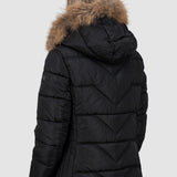 Geacă femei matlasată cu glugă și blană negru