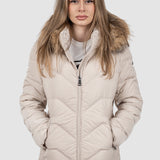 Geacă femei matlasată cu glugă și blană negru