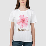 Tricou femei alb cu imprimeu floral și text