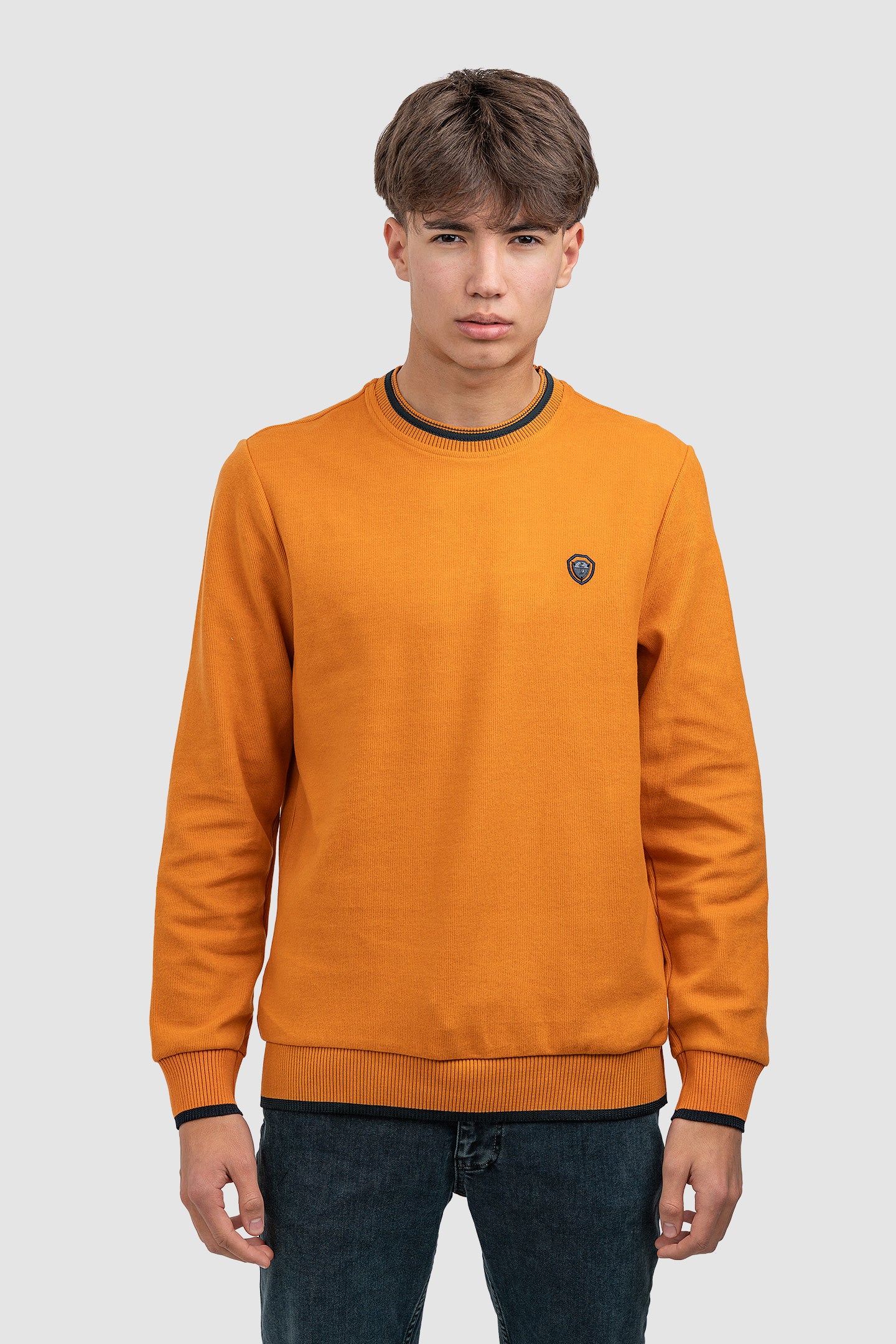 Pulover bărbați din bumbac cu guler rotund uni