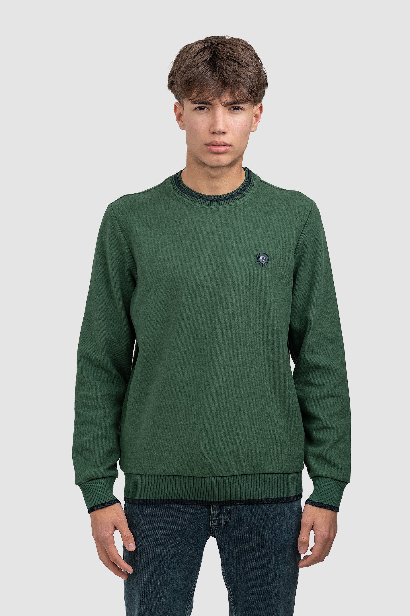 Pulover bărbați din bumbac cu guler rotund uni