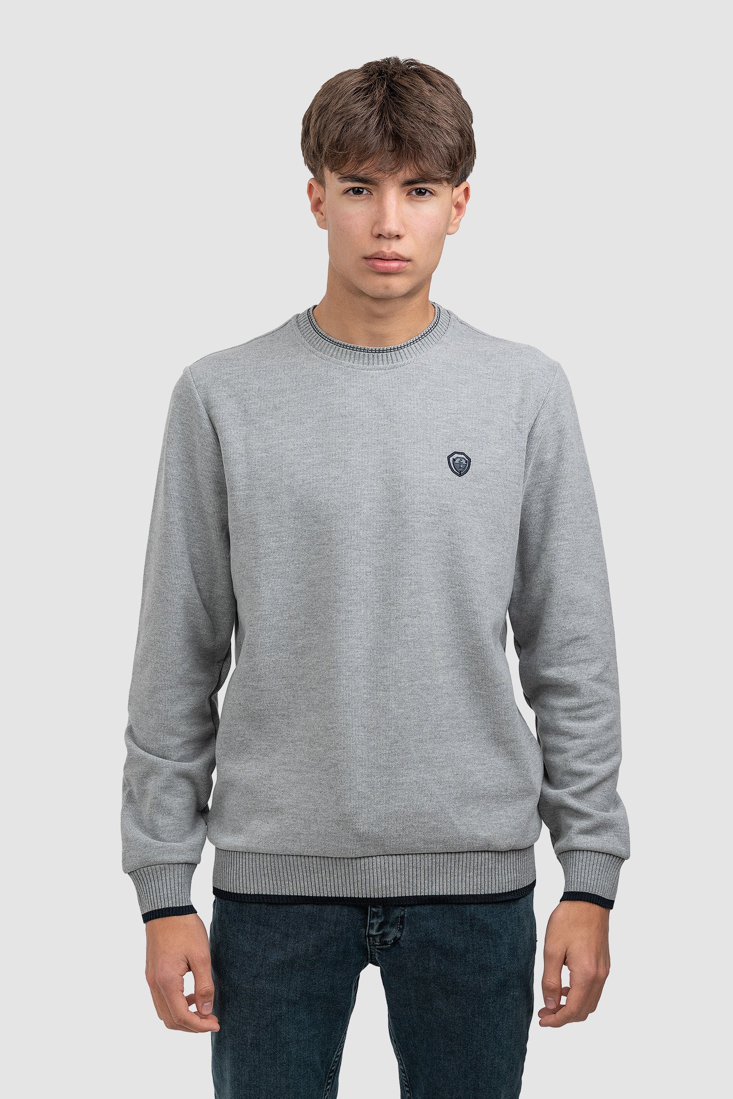 Pulover bărbați din bumbac cu guler rotund uni