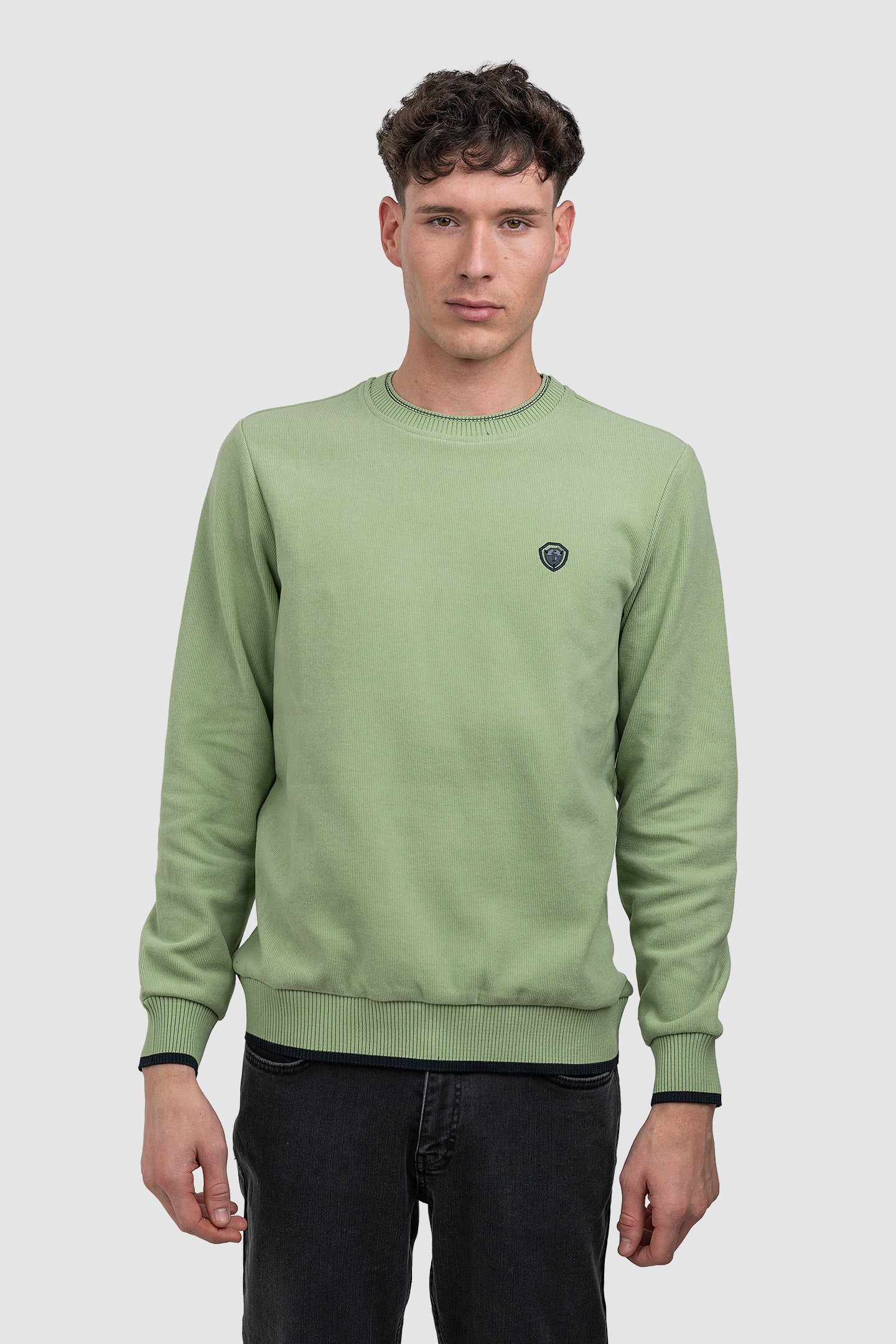 Pulover bărbați din bumbac cu guler rotund uni