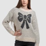 Pulover de damă cu fundă decorativă