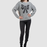 Pulover de damă cu fundă decorativă