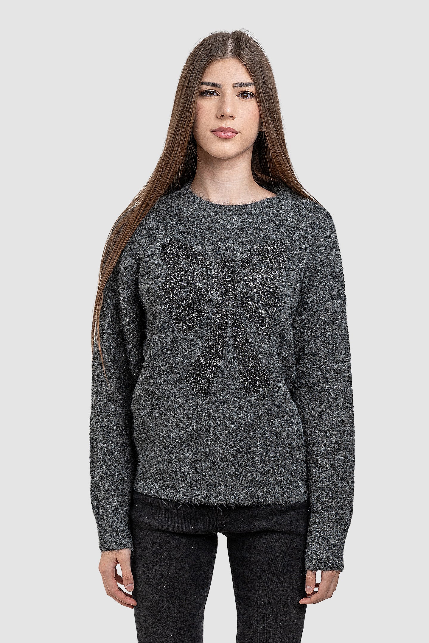 Pulover de damă cu fundă decorativă