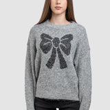 Pulover de damă cu fundă decorativă