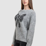Pulover de damă cu fundă decorativă