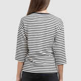 Bluză femei cu dungi contrastante și floare aplicată