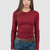Bluză femei cu nervuri verticale și fir discret lurex, bordo
