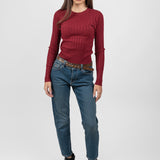 Bluză femei cu nervuri verticale și fir discret lurex, bordo