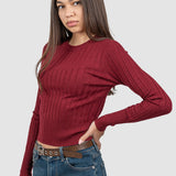 Bluză femei cu nervuri verticale și fir discret lurex, bordo