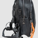 Rucsac damă negru cu fermoar dublu și breloc