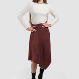 Fustă femei asimetrică cu fir metalic și croială evazată bordo