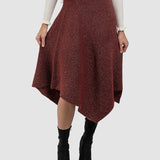 Fustă femei asimetrică cu fir metalic și croială evazată bordo