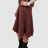 Fustă femei asimetrică cu fir metalic și croială evazată bordo