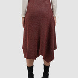 Fustă femei asimetrică cu fir metalic și croială evazată bordo