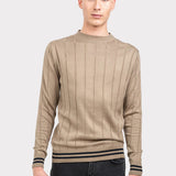 Pulover bărbați tricotat cu nervuri verticale, bej