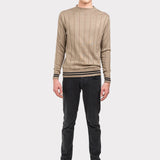 Pulover bărbați tricotat cu nervuri verticale, bej