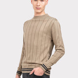 Pulover bărbați tricotat cu nervuri verticale, bej