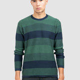Pulover bărbați din bumbac cu dungi orizontale, verde