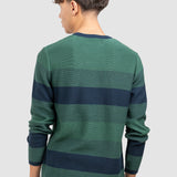 Pulover bărbați din bumbac cu dungi orizontale, verde