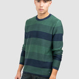 Pulover bărbați din bumbac cu dungi orizontale, verde