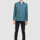 Bluză bărbați din bumbac cu guler polo și fermoar, petrol